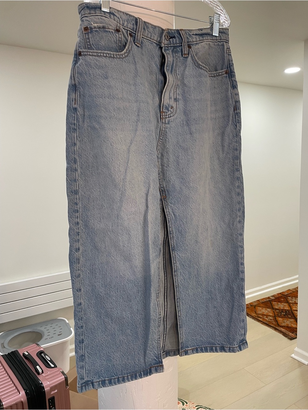 Abercrombie & Fitch Light Blue Denim Midi Skirt